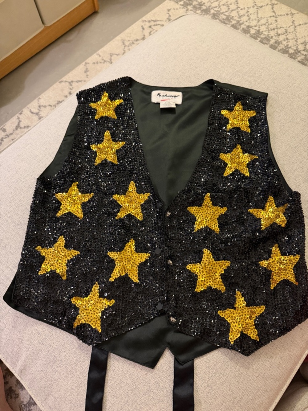 Vintage Black Sequin Vest with Gold Sequin Stars